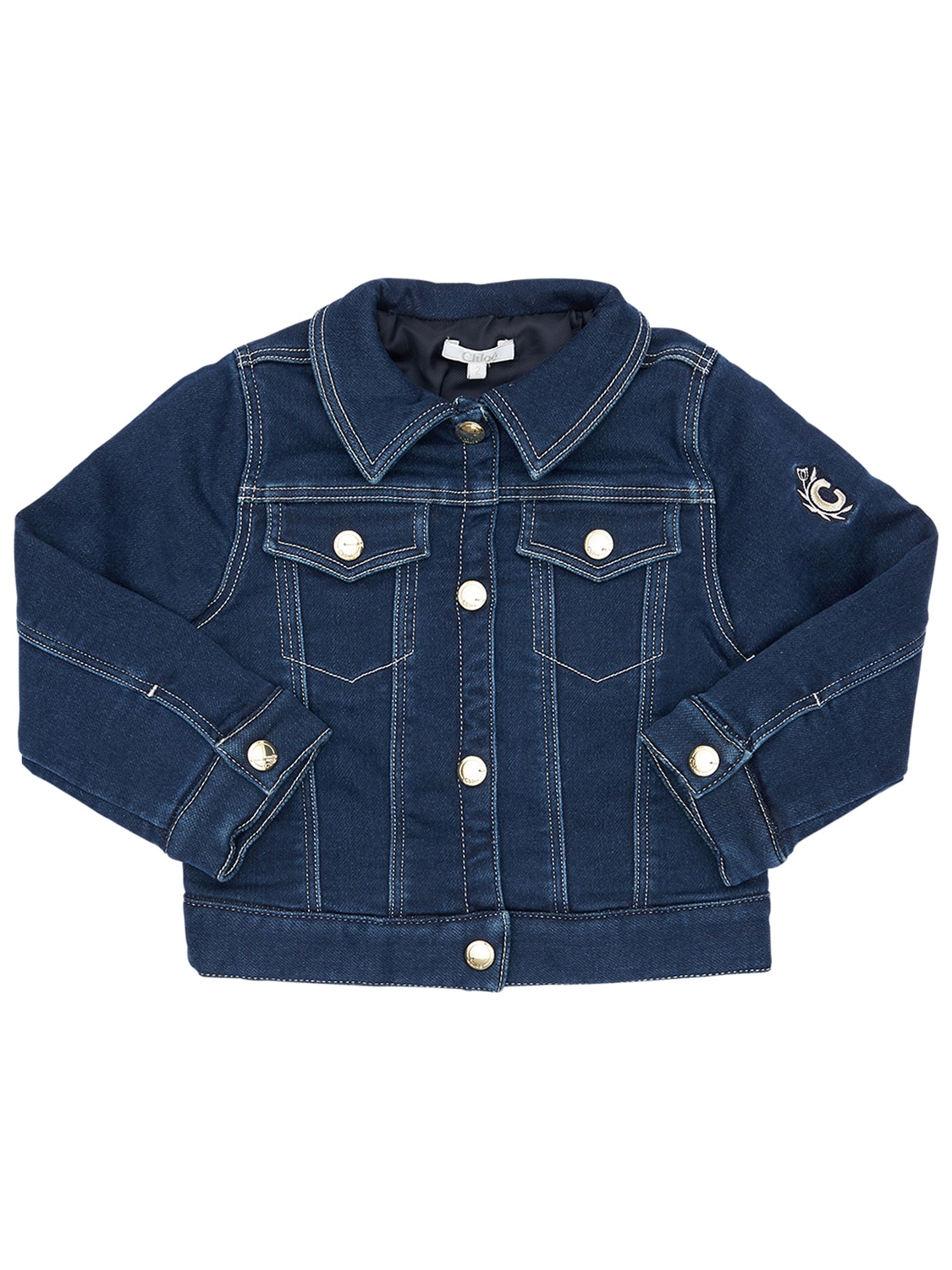 Chloé Kids' Stretch Cotton Denim Jacket W/ Faux Fur In Blue