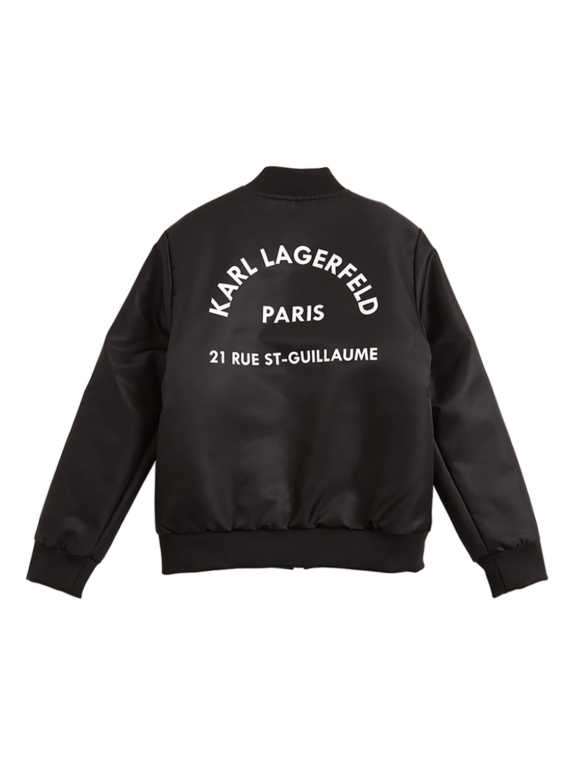 Karl Lagerfeld Kids' Satin Nylon Bomber Jacket In Black | ModeSens