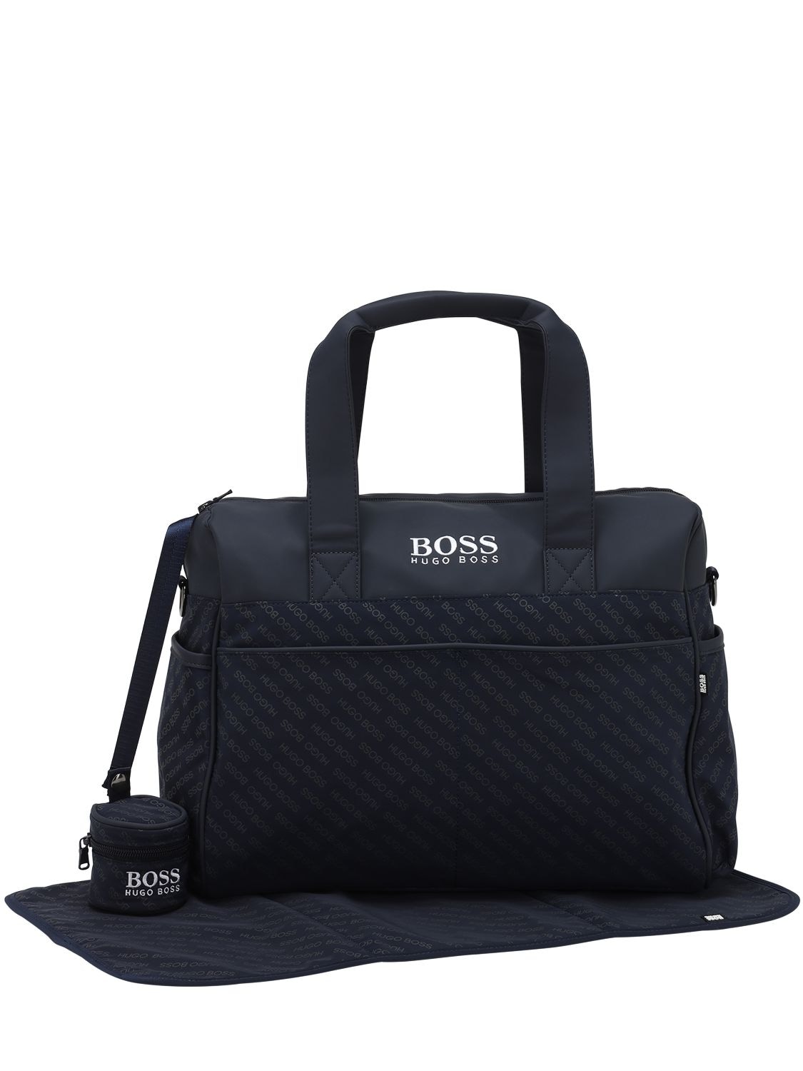 Hugo Boss Kids' All Over Logo Print Nylon Changing Bag In Blue | ModeSens