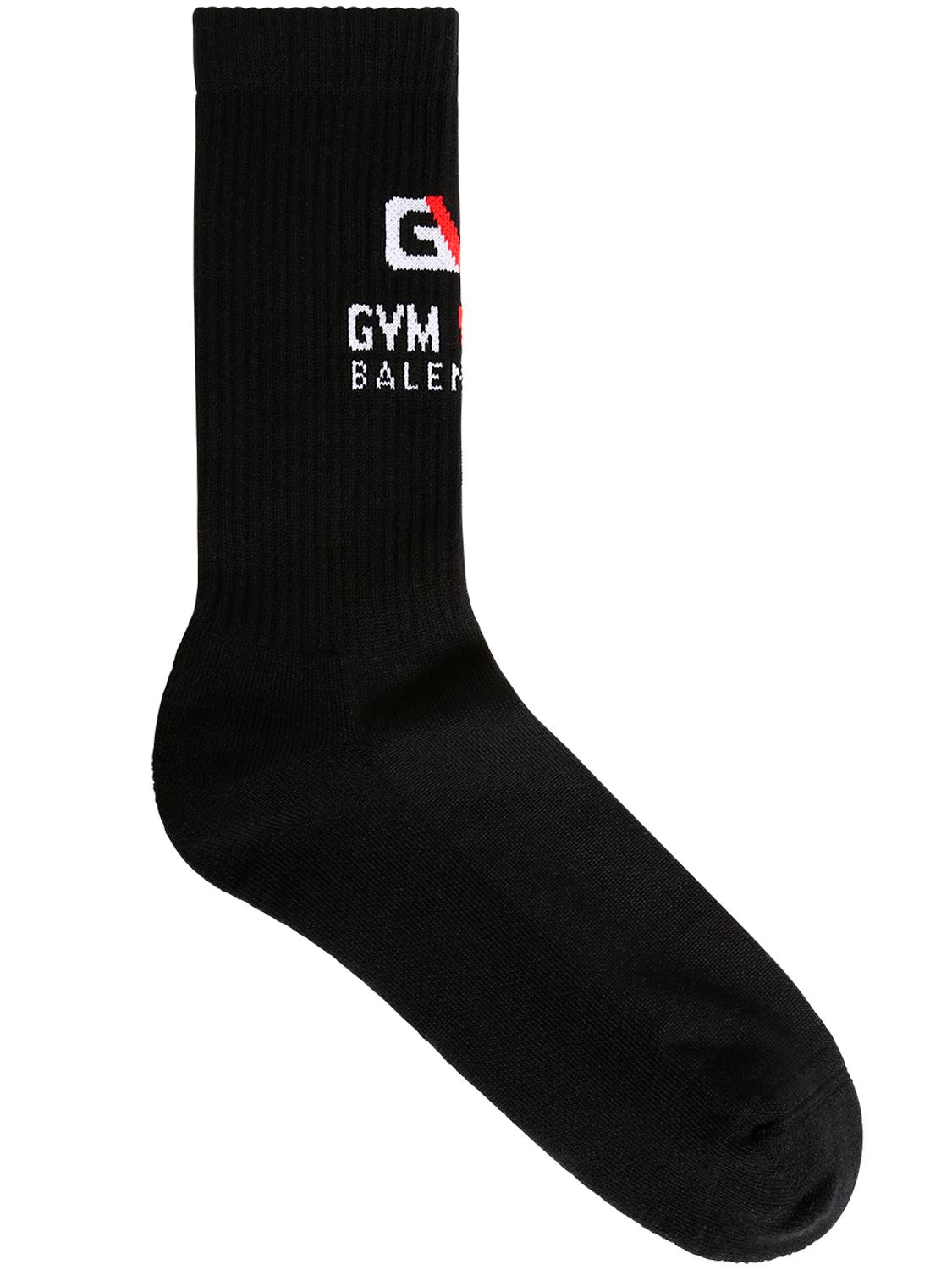 Logo gym intarsia stretch cotton socks 