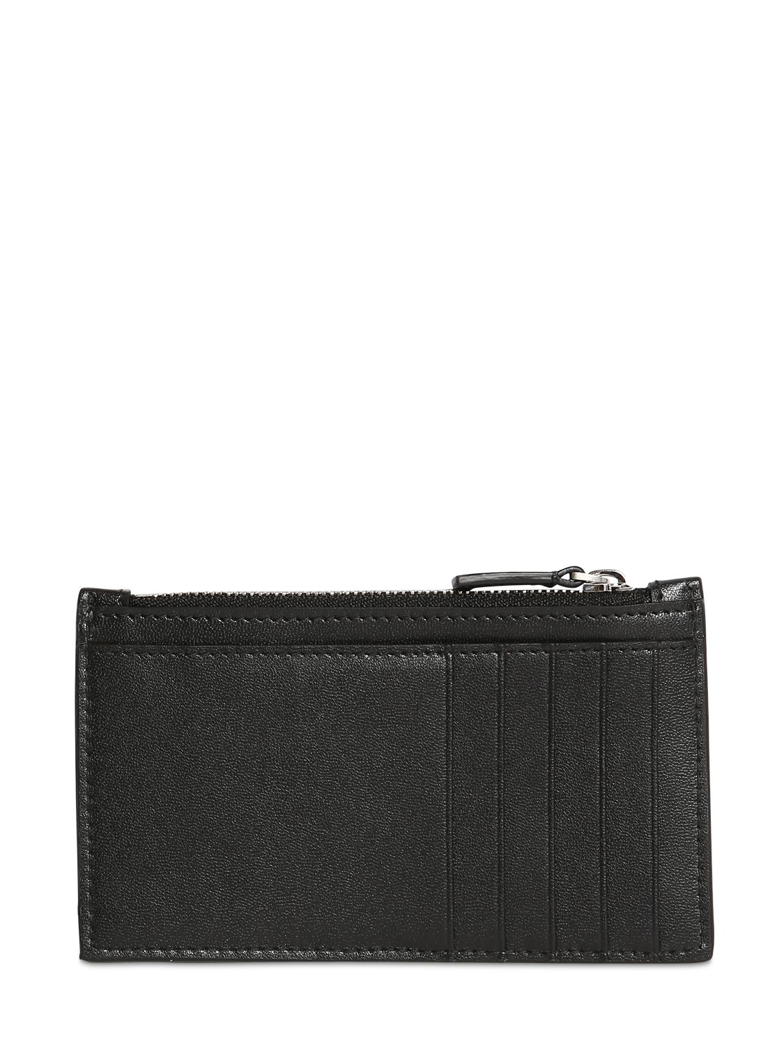 Balenciaga Logo Print Leather Zip Card Holder In Black