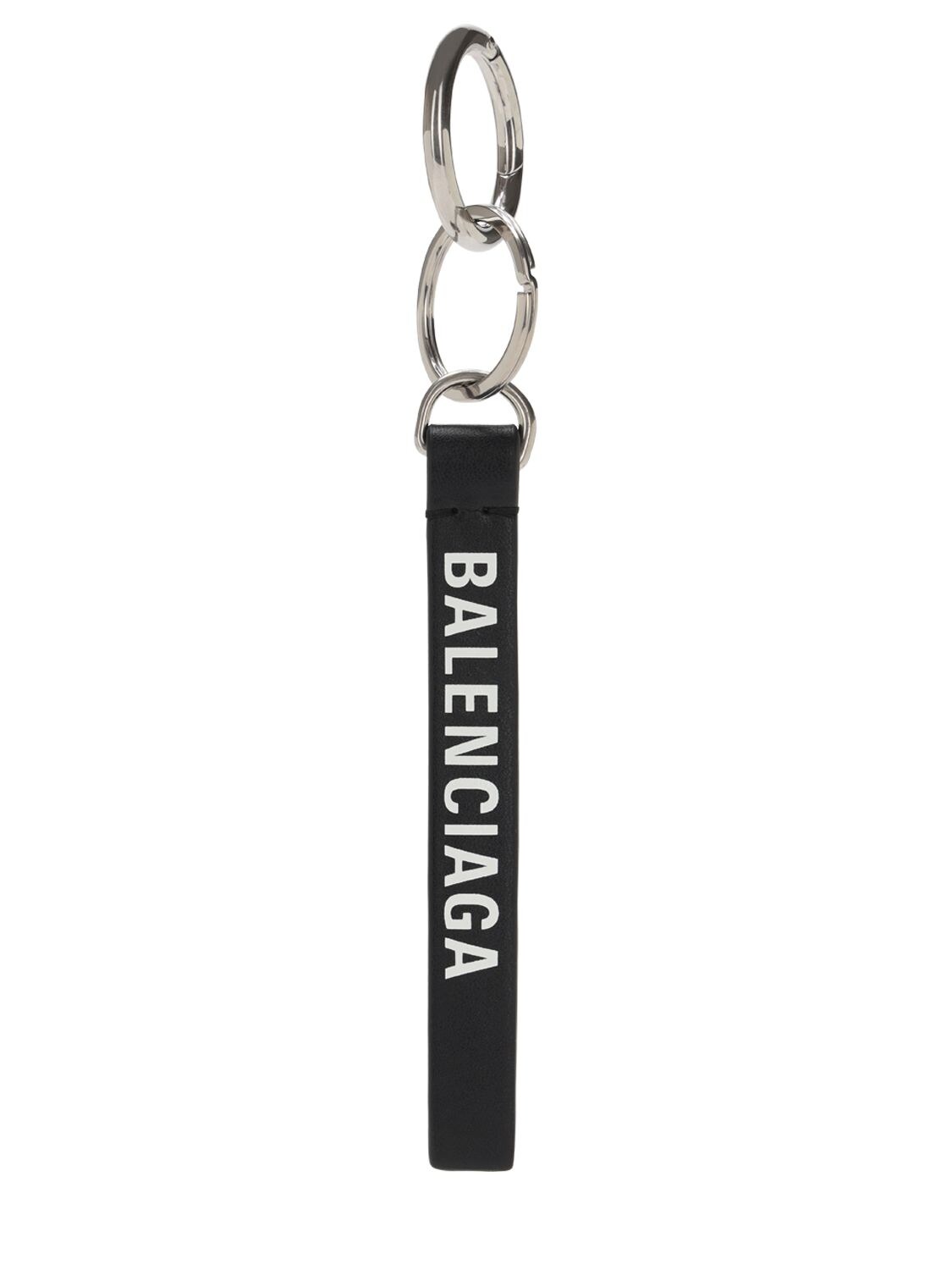 Balenciaga Logo Print Leather Key Holder In Black