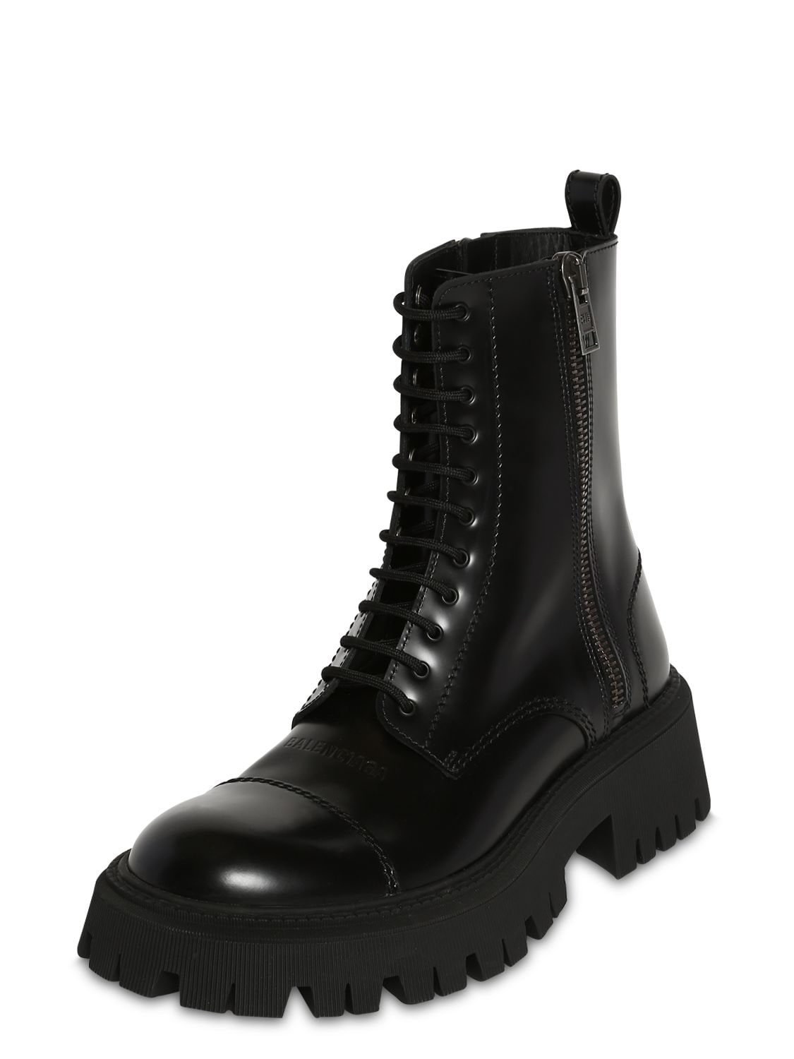 Shop Balenciaga Strike Bootie Leather Lace-up Boots In Black