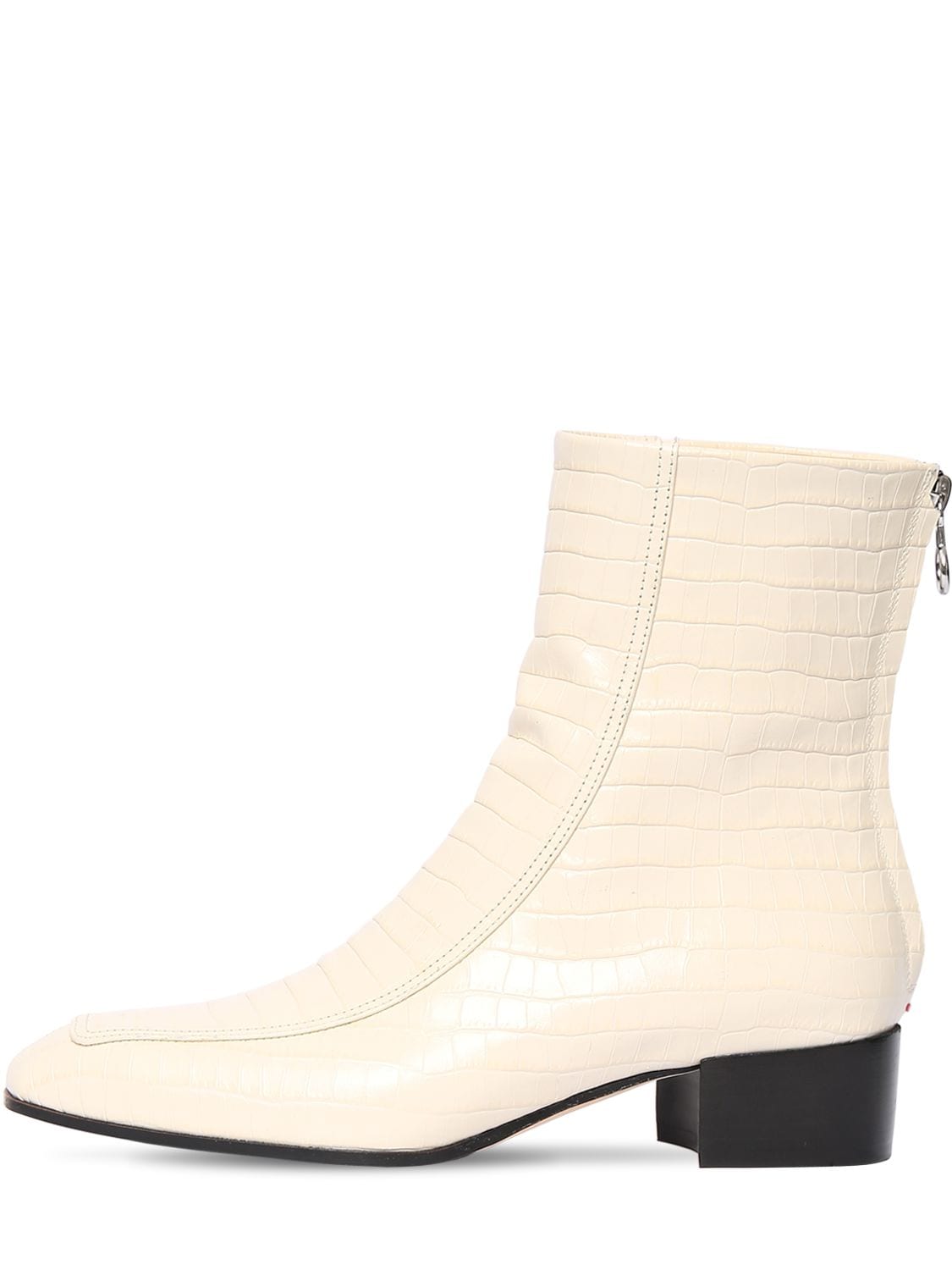 Aeyde 35mm Amelia Croc Embossed Leather Boots In Off-white