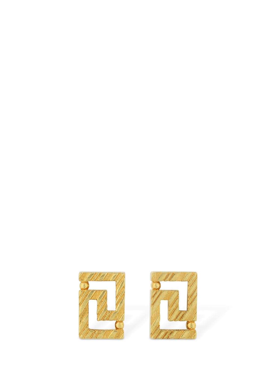 Versace Greek Motif Mini Stud Earrings In Gold