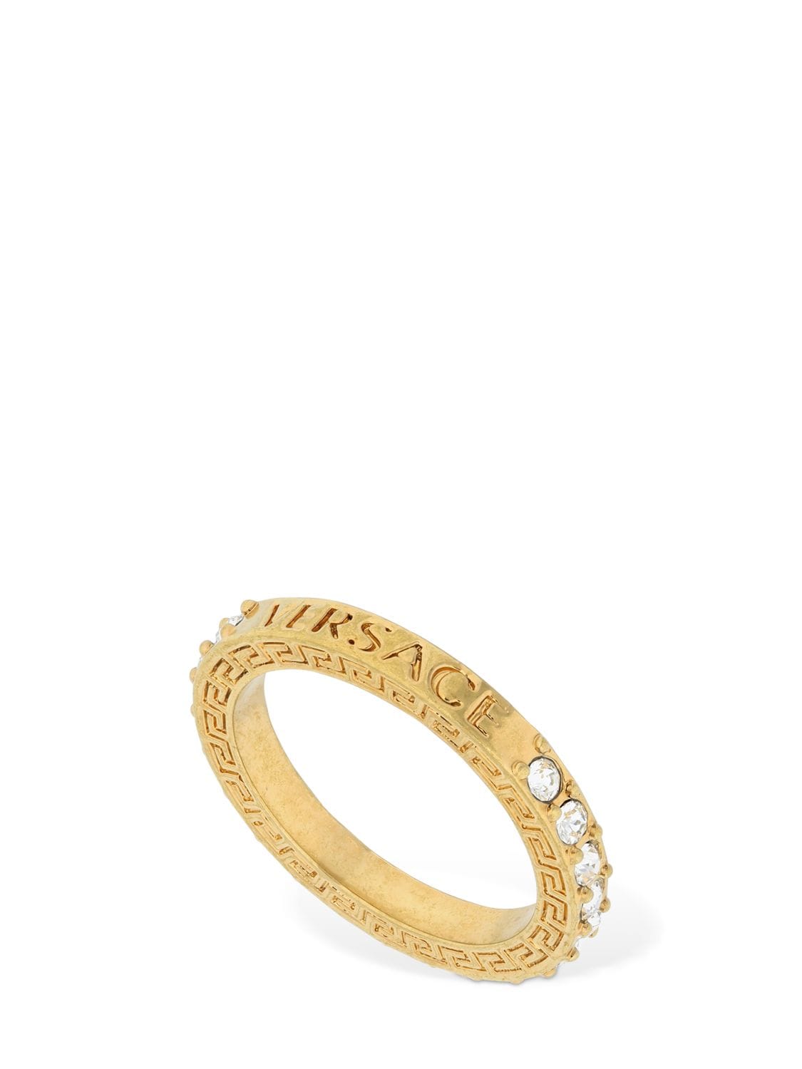 Versace Logo Crystal Ring In Gold,crystal