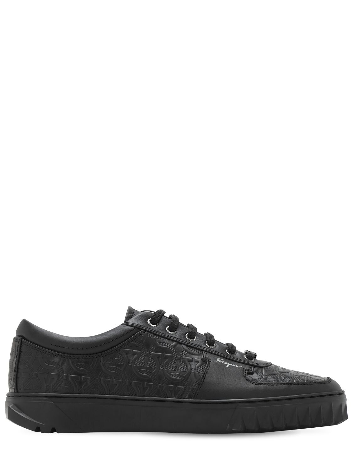 Scuby Logo Embossed Leather Sneakers