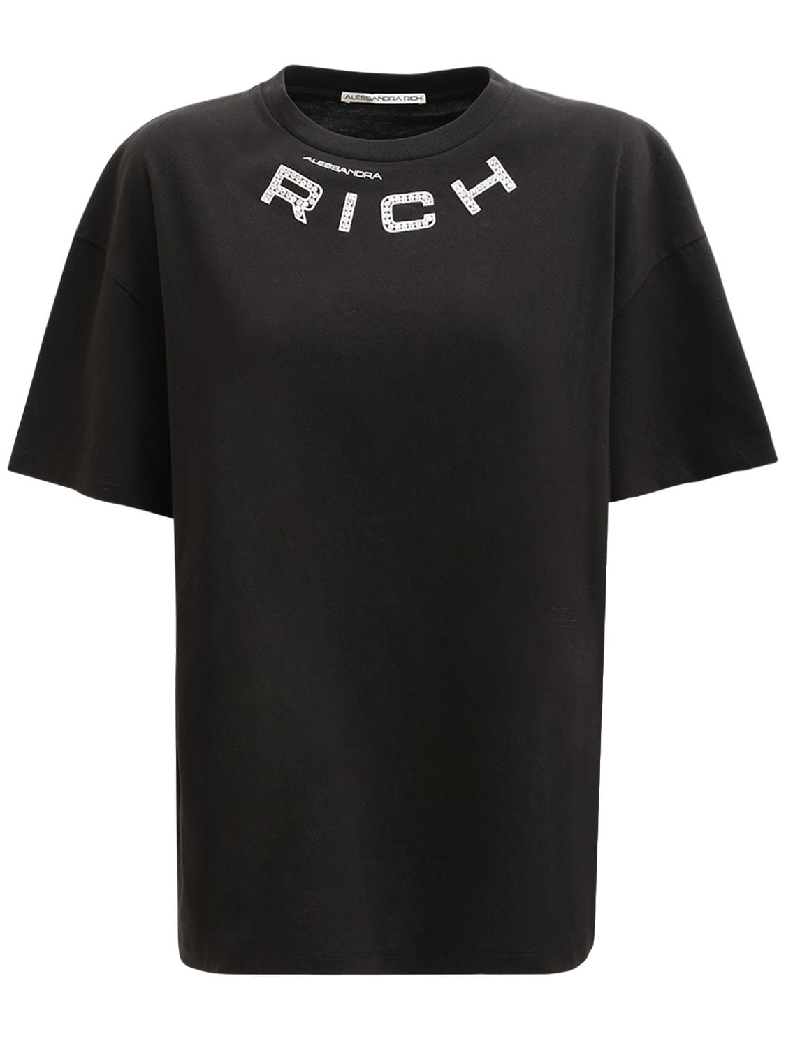Alessandra Rich Logo-print Embellished Cotton-jersey T-shirt In Black ...