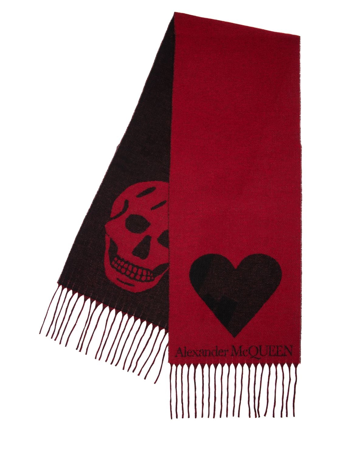 Alexander Mcqueen Skull & Heart Intarsia Wool Blend Scarf In Red,black