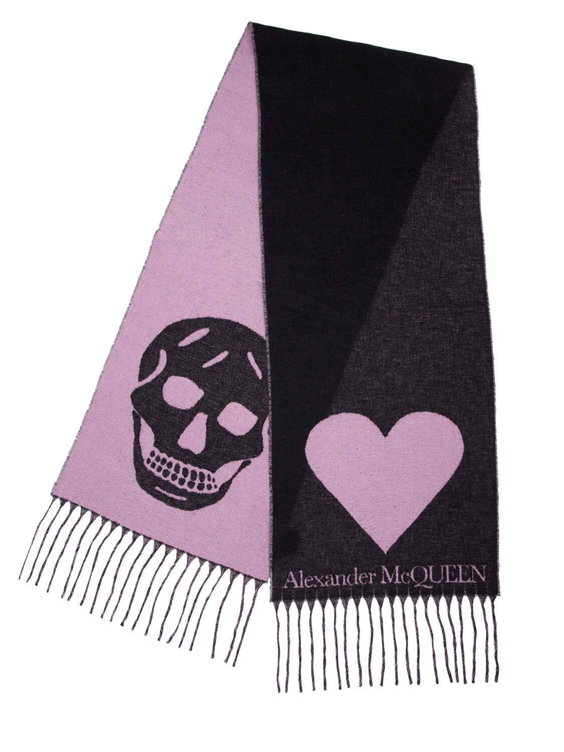 ALEXANDER MCQUEEN SKULL & HEART INTARSIA WOOL BLEND SCARF,72IRL6026-MTA3MQ2