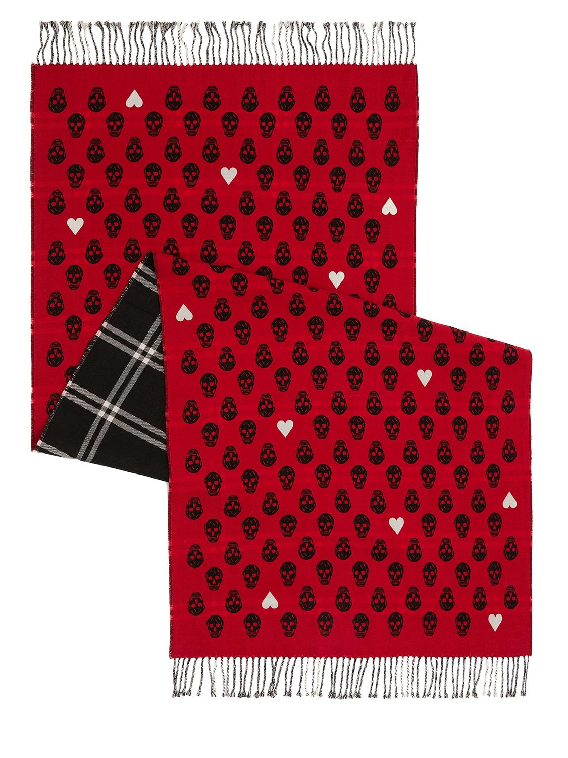 ALEXANDER MCQUEEN SKULLS & HEARTS CHECK WOOL SCARF,72IRL6028-NJQ2MA2