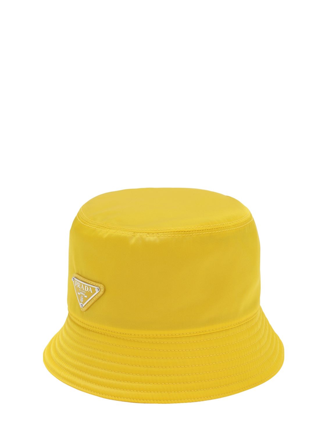 Prada Metal Logo Nylon Bucket Hat In Gelb