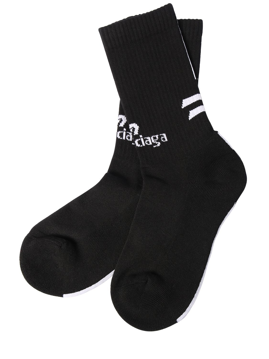 Balenciaga Logo Jacquard Cotton Blend Crew Socks In Black,white