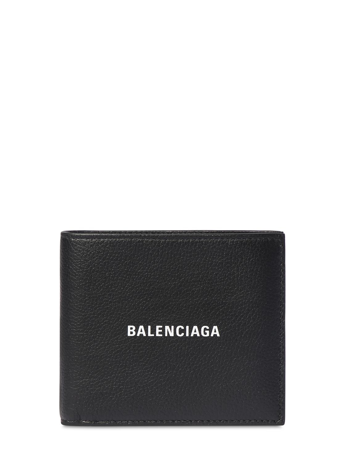 Shop Balenciaga Logo Print Leather Billfold Wallet In Black