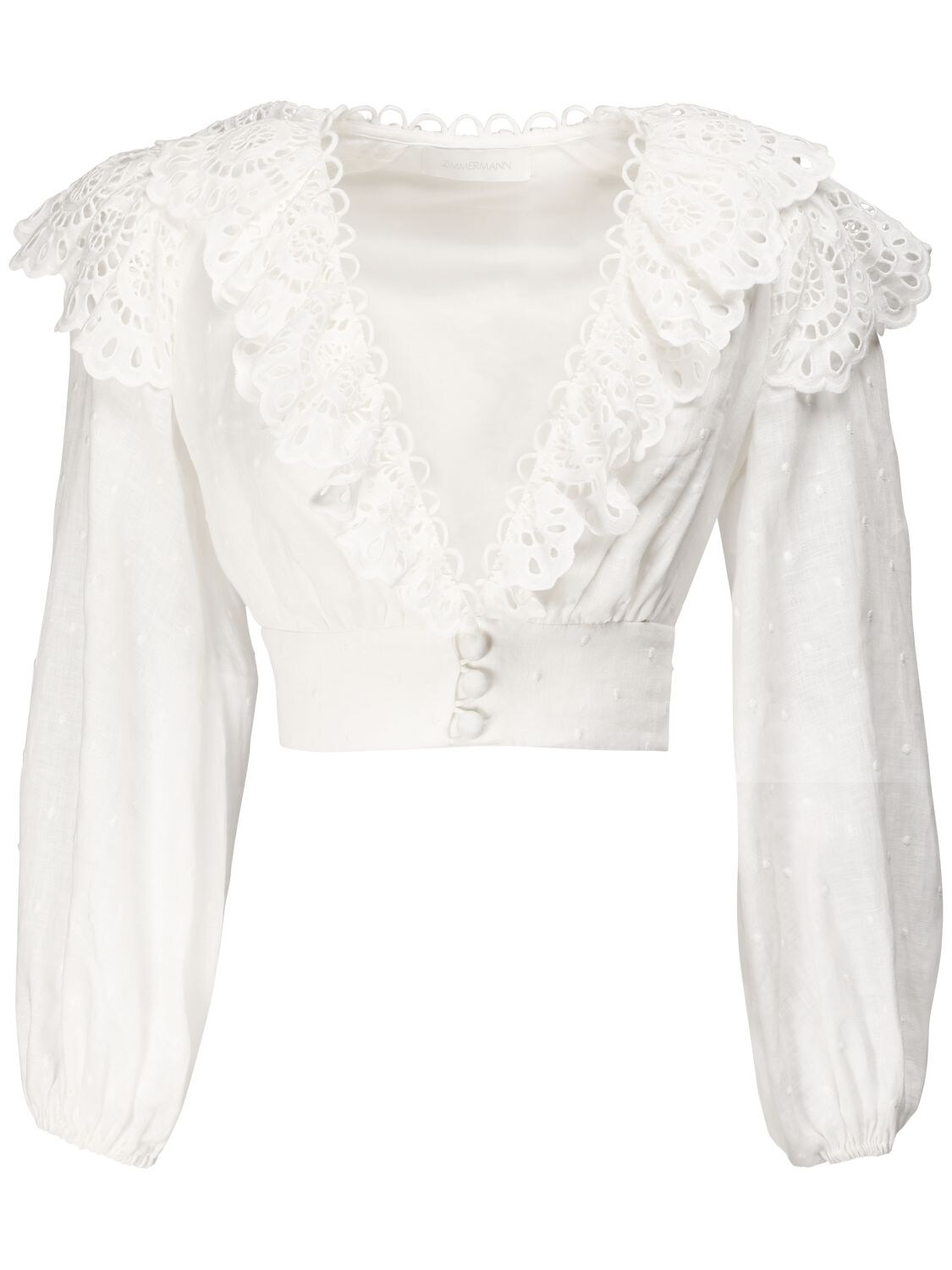 Zimmermann Bellitude Scalloped Linen Shirt In White