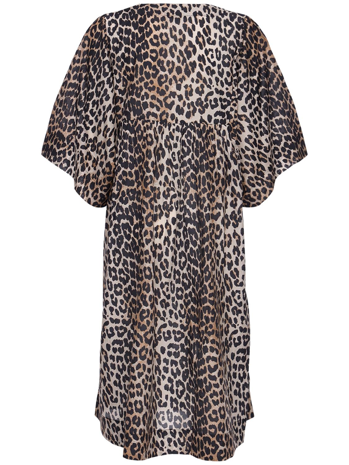 Ganni Leopard Print Cotton & Silk Dress | ModeSens