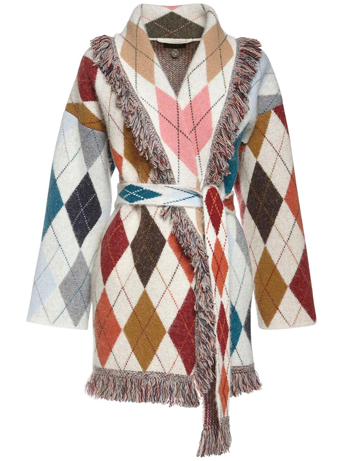 Alanui Intarsia Knit Wool Blend Jacket In Bunt
