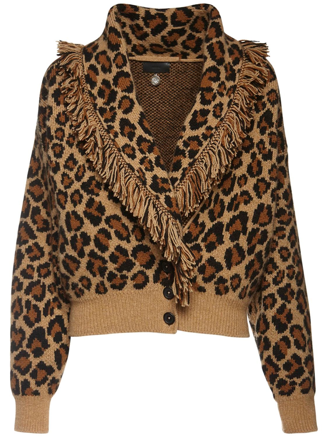 Alanui Intarsia Cashmere Crop Jacket In Leopard
