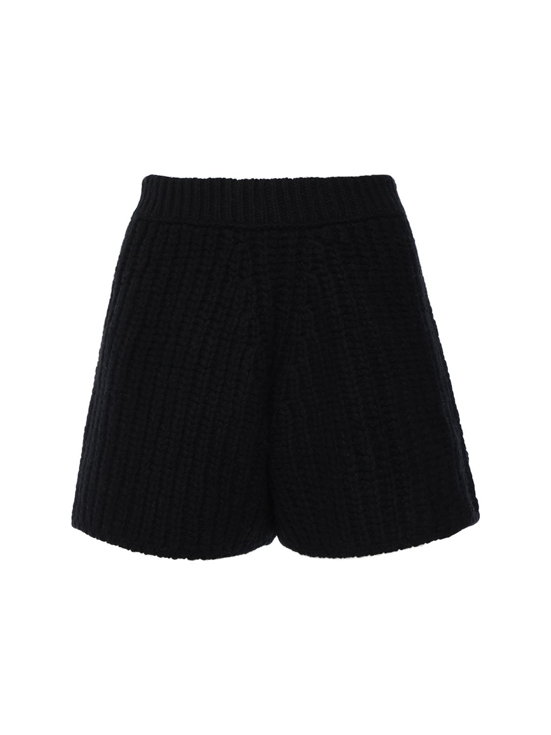 Alanui Ribbed Knit Wool & Cashmere Shorts In Black