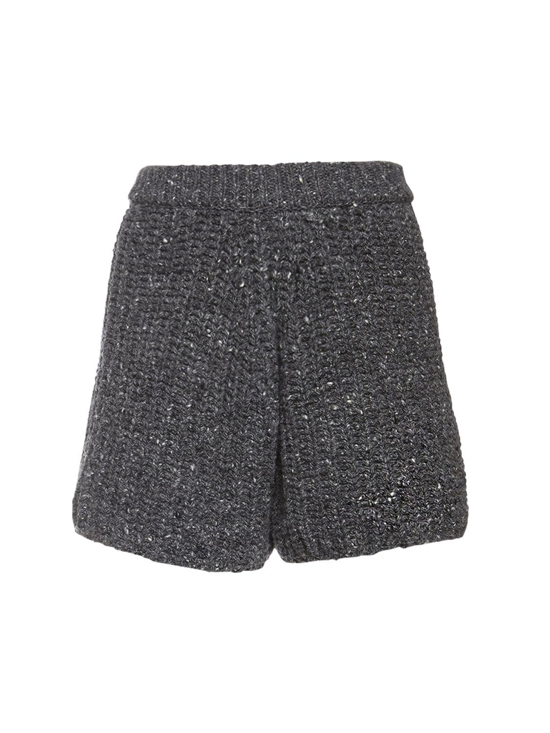 Alanui Ribbed Knit Wool & Cashmere Shorts In Dark Grey