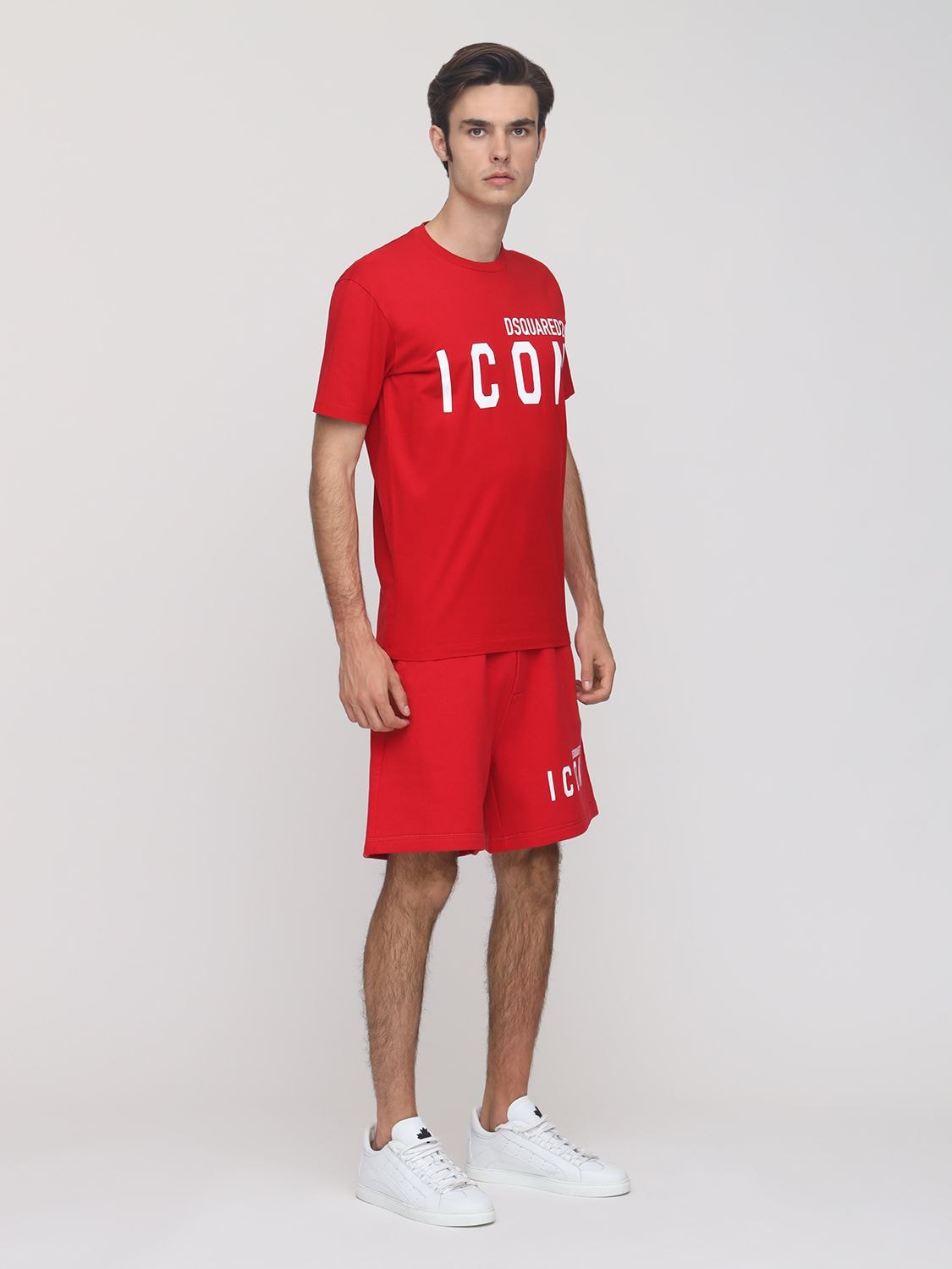 Dsquared2 Icon Logo Print Cotton Sweat Shorts In Red,white