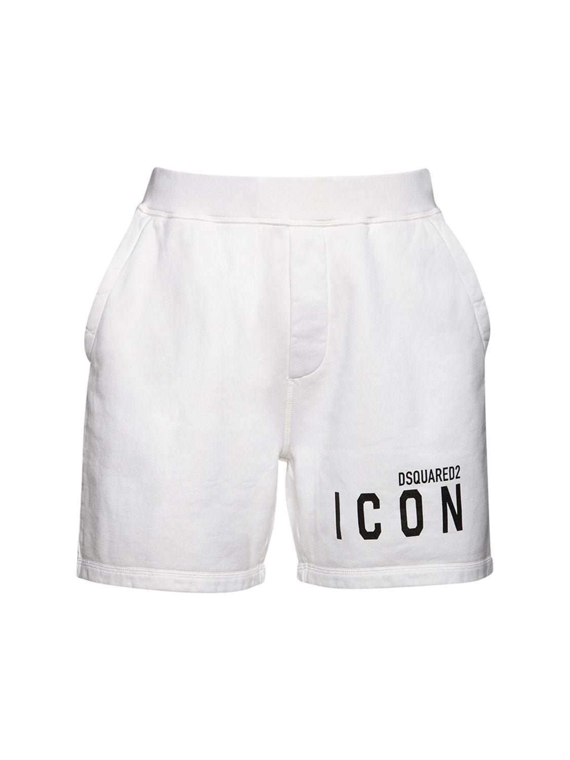 Dsquared2 Icon Logo Print Cotton Sweat Shorts In White,black