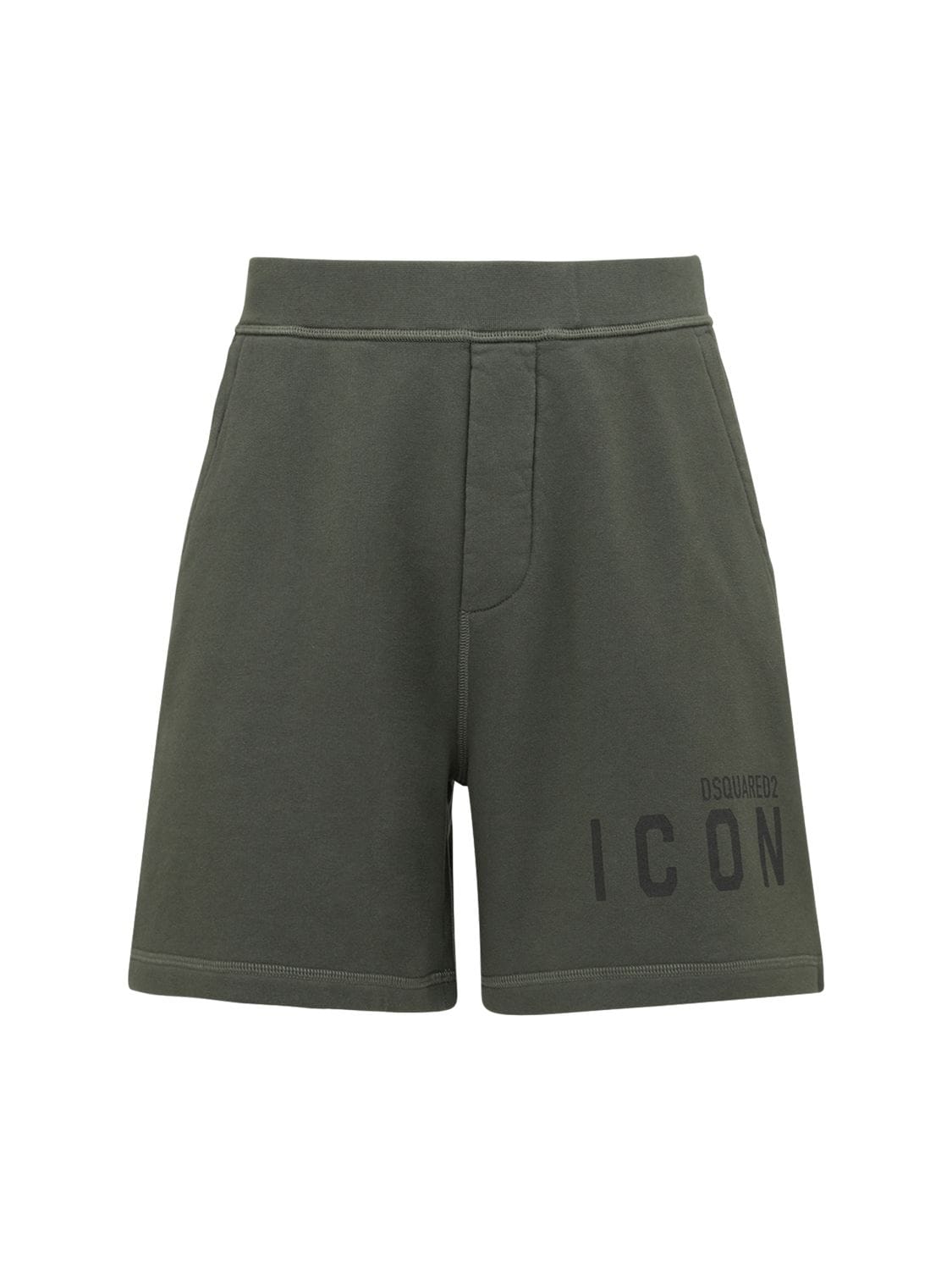 Dsquared2 Icon Logo Print Cotton Sweat Shorts In Army Green,black