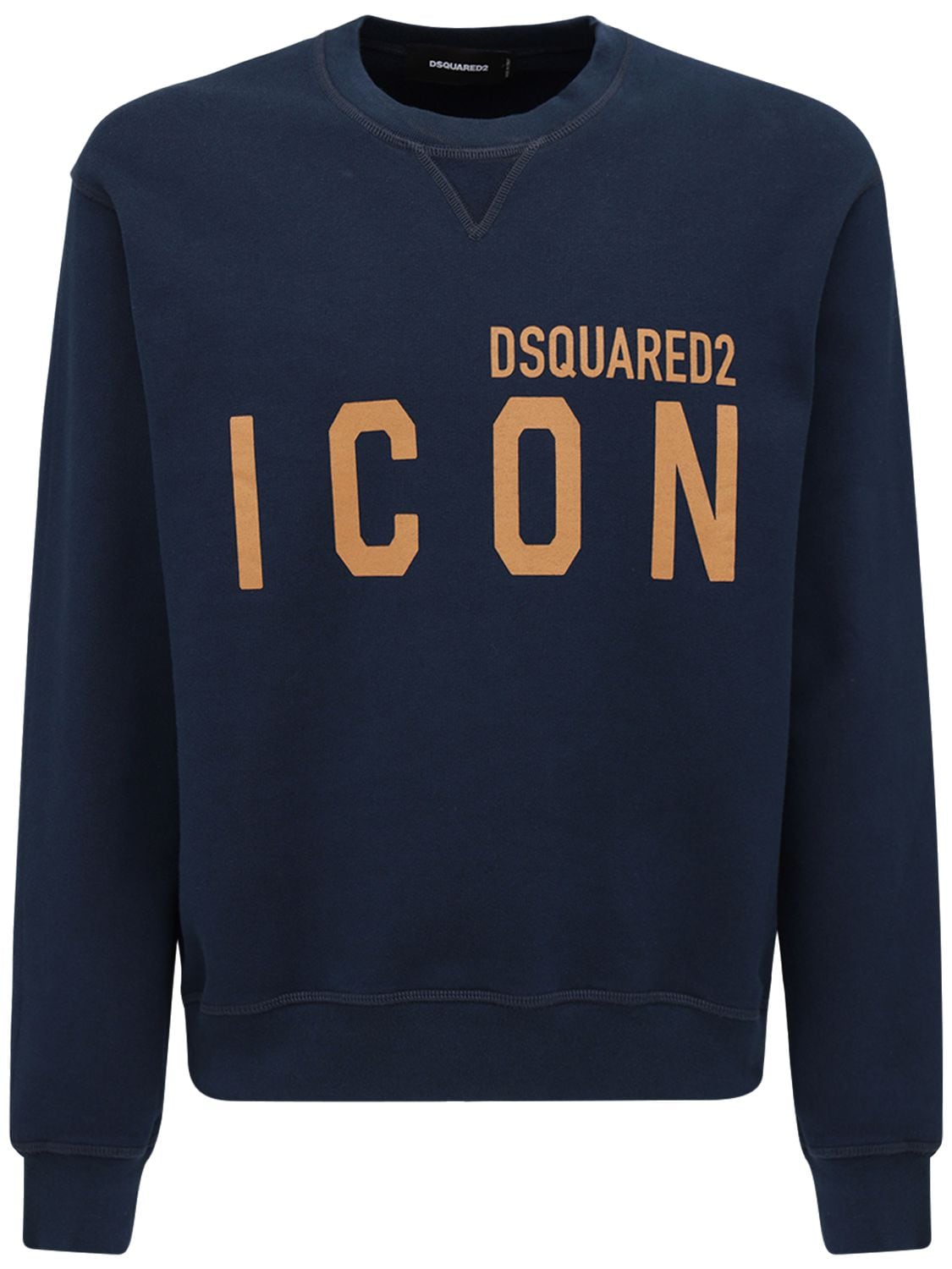 Dsquared2 Logo Print Cotton Jersey Sweatshirt In Navy,ochre