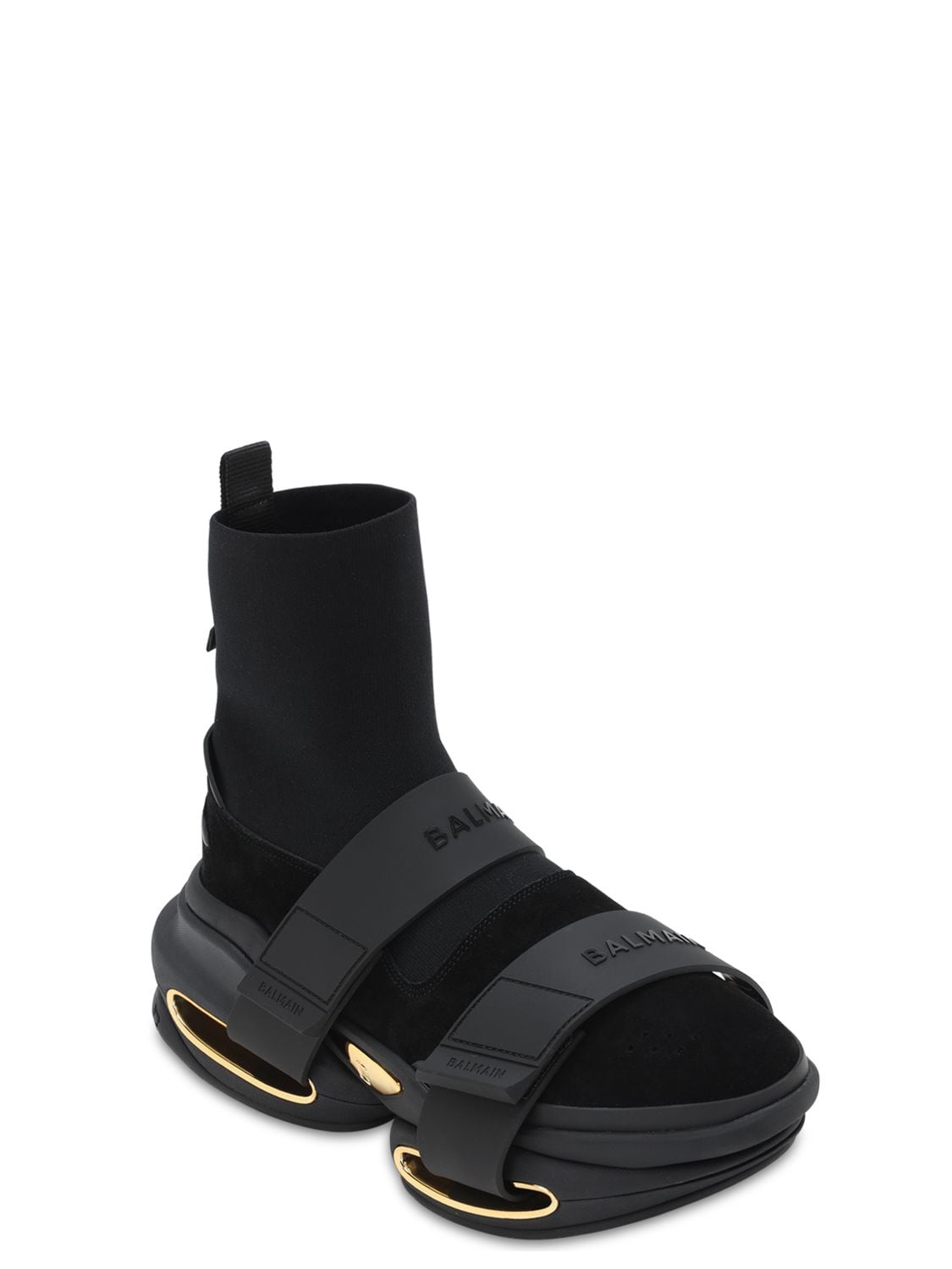 Balmain Black Knit B-bold Strap High Sneakers | ModeSens