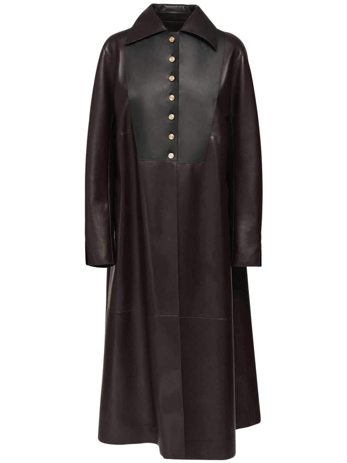 Loewe Belted Leather Coat In Brown,black