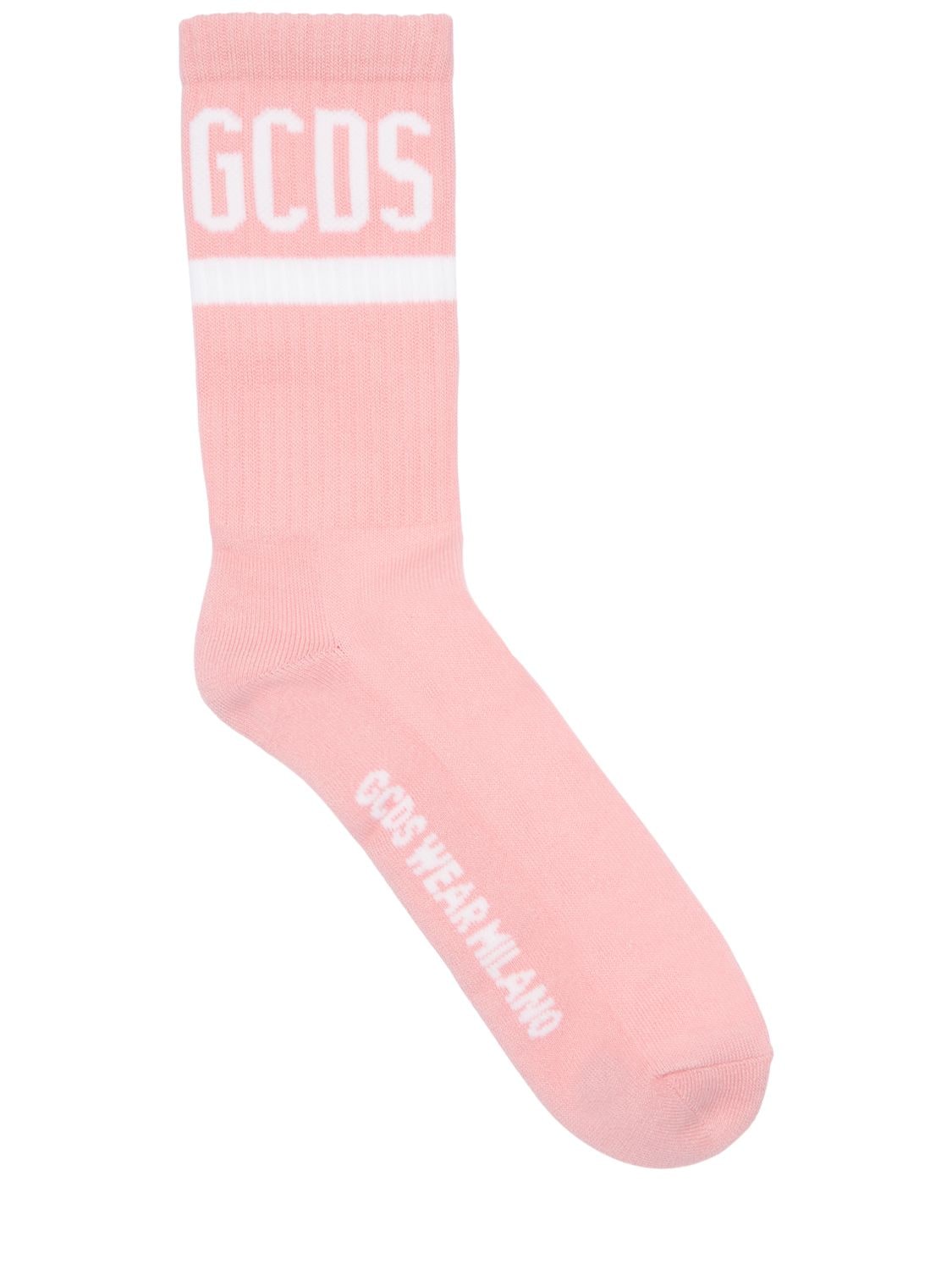 Gcds Logo Cotton Blend Socks In Pink