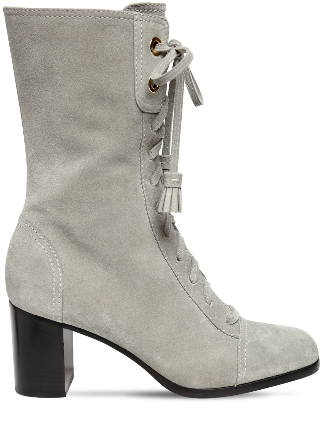 Alberta Ferretti 65mm Suede Ankle Boots In Light Grey
