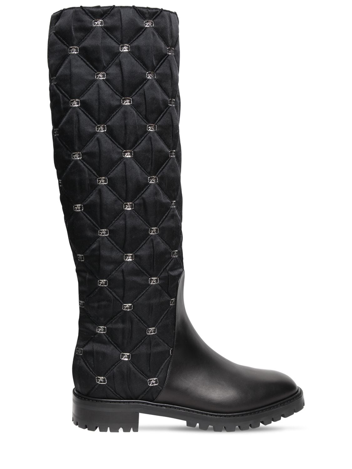 Alberta Ferretti 25mm Satin & Leather Tall Boots In Black