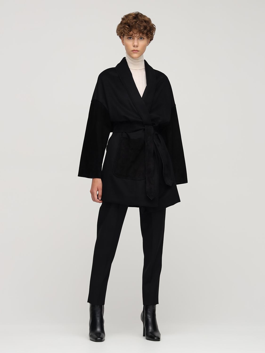 Ferragamo Belted Wool & Cashmere Cape Coat In Black