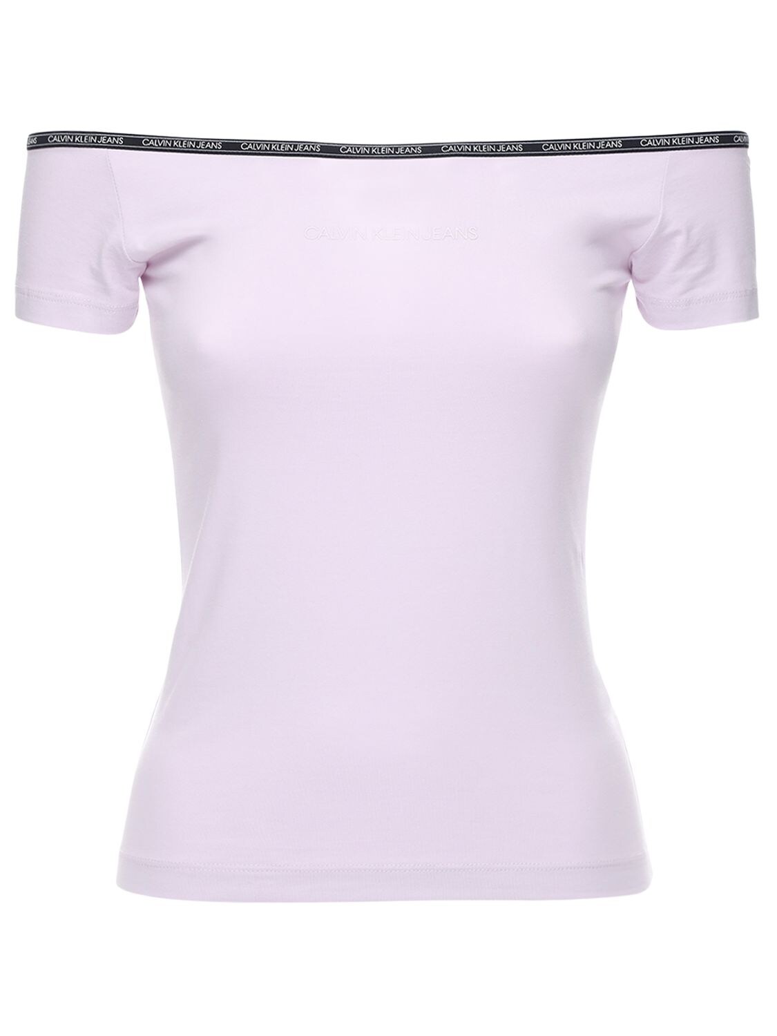 Calvin Klein Jeans Est.1978 Off-the-shoulder Logo Trim Jersey Top In Pink