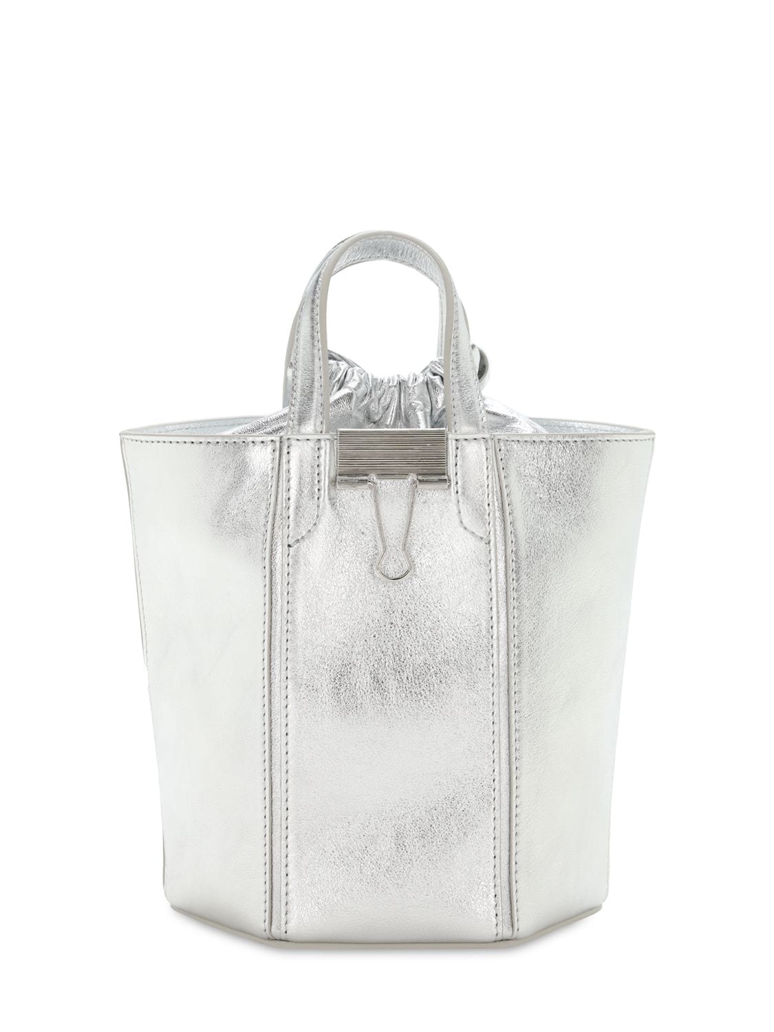 Off-white Laminate Allen Leather Bucket Bag In Silber