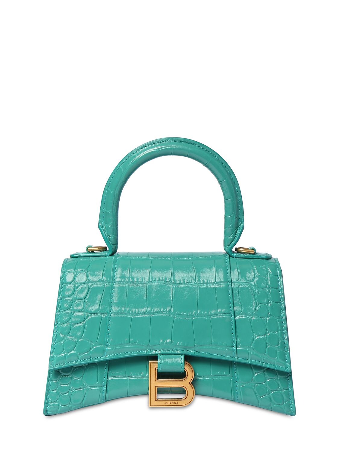 Balenciaga Xs Hourglass Croc Embossed Leather Bag In Dark Turquoise