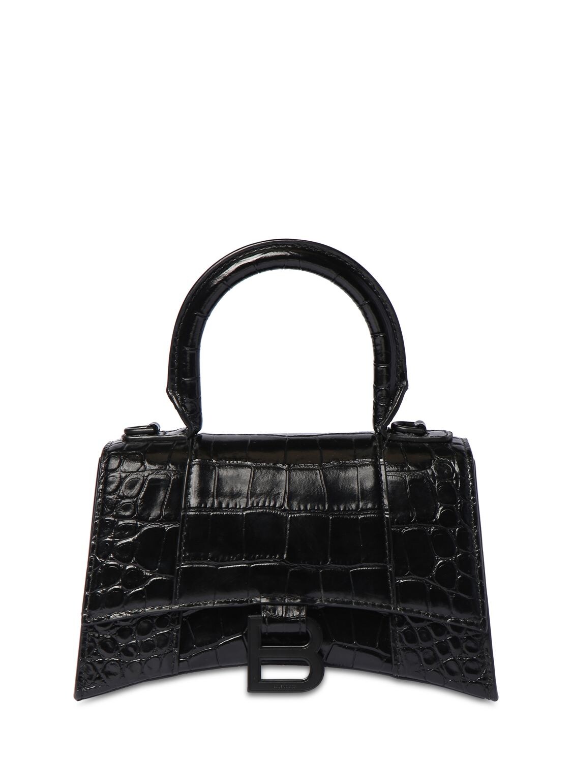 BALENCIAGA Xs Hourglass Croc Embossed Leather Bag