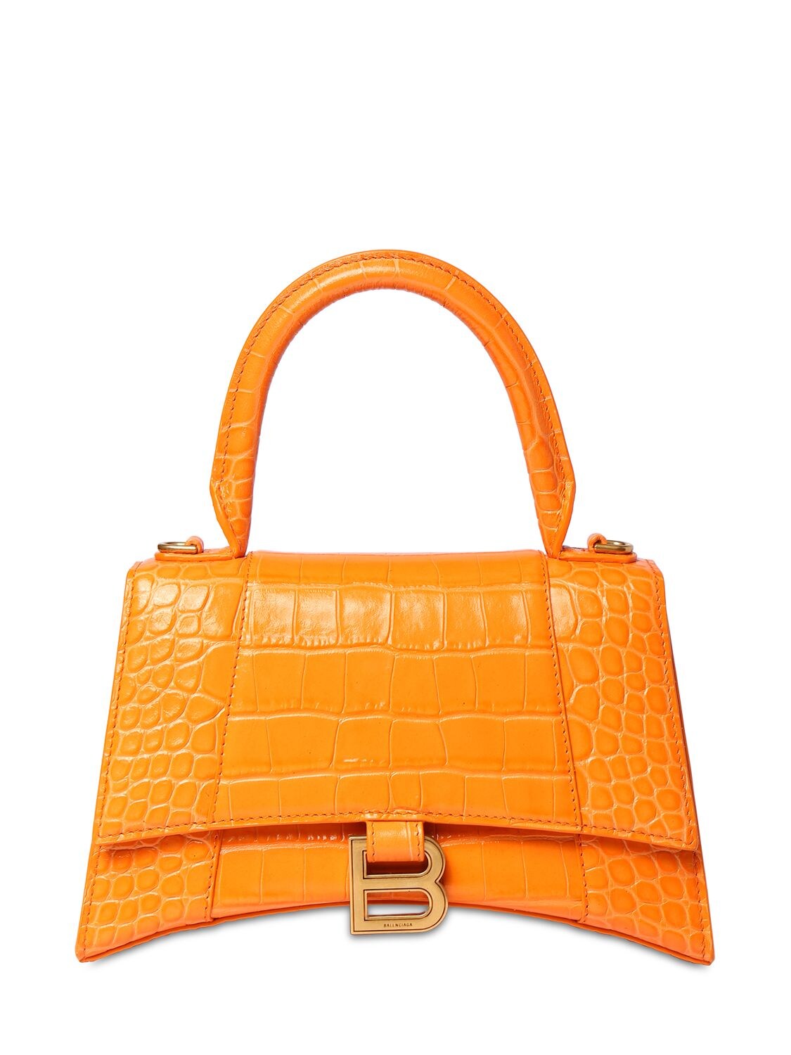 S hourglass croc embossed leather bag 