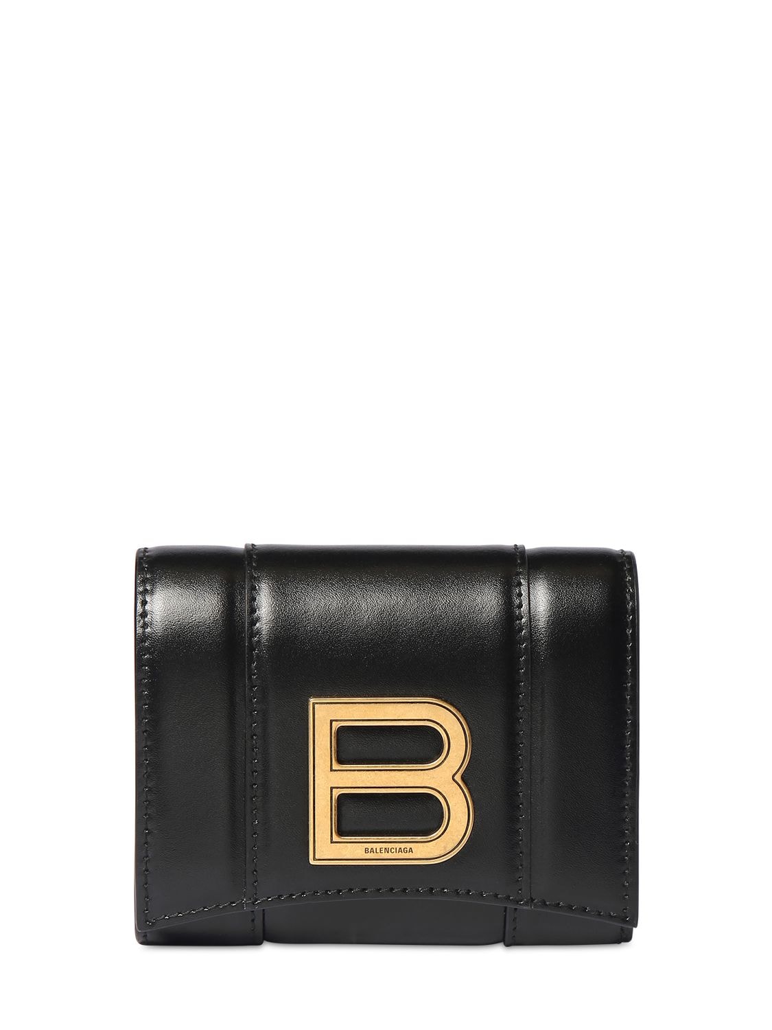 Balenciaga Hourglass Compact Leather Wallet In Black | ModeSens