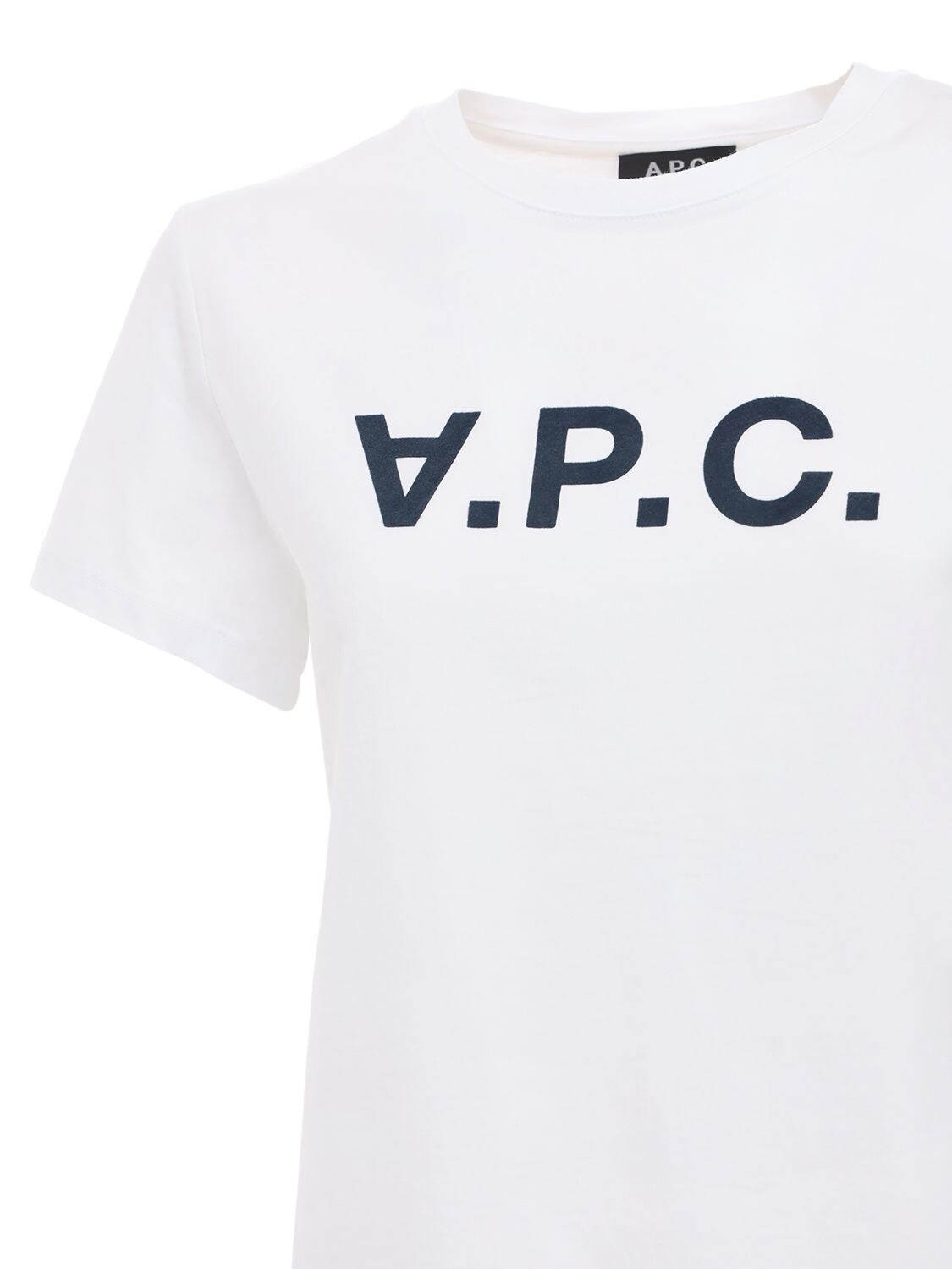 Shop Apc Logo Print Cotton Jersey T-shirt In White,navy