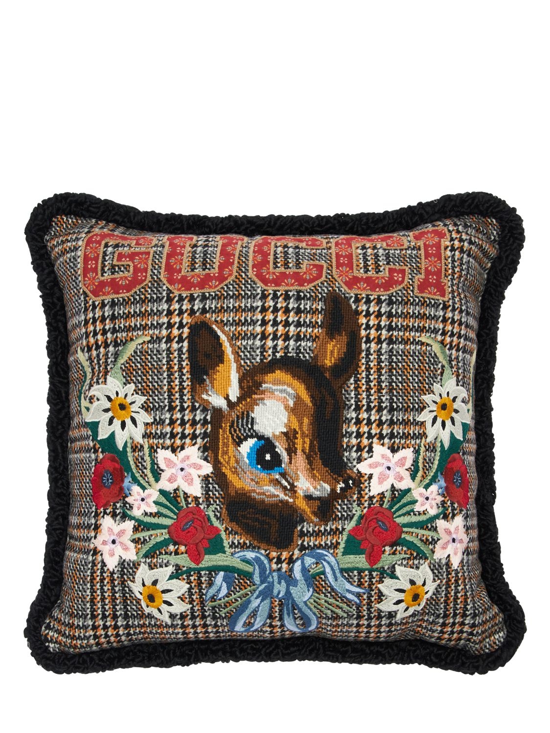 GUCCI BAMBI EMBROIDERED VINTAGE CHECK CUSHION,72IWNI031-MJEWMA2