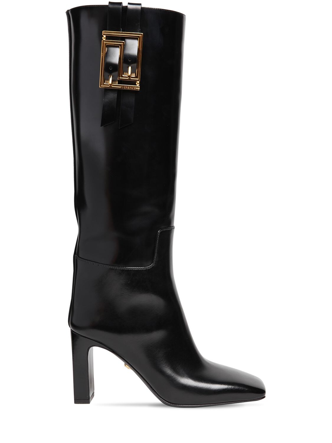 VERSACE 85MM BRUSHED LEATHER TALL BOOTS,72IWTY002-RDQXT0G1