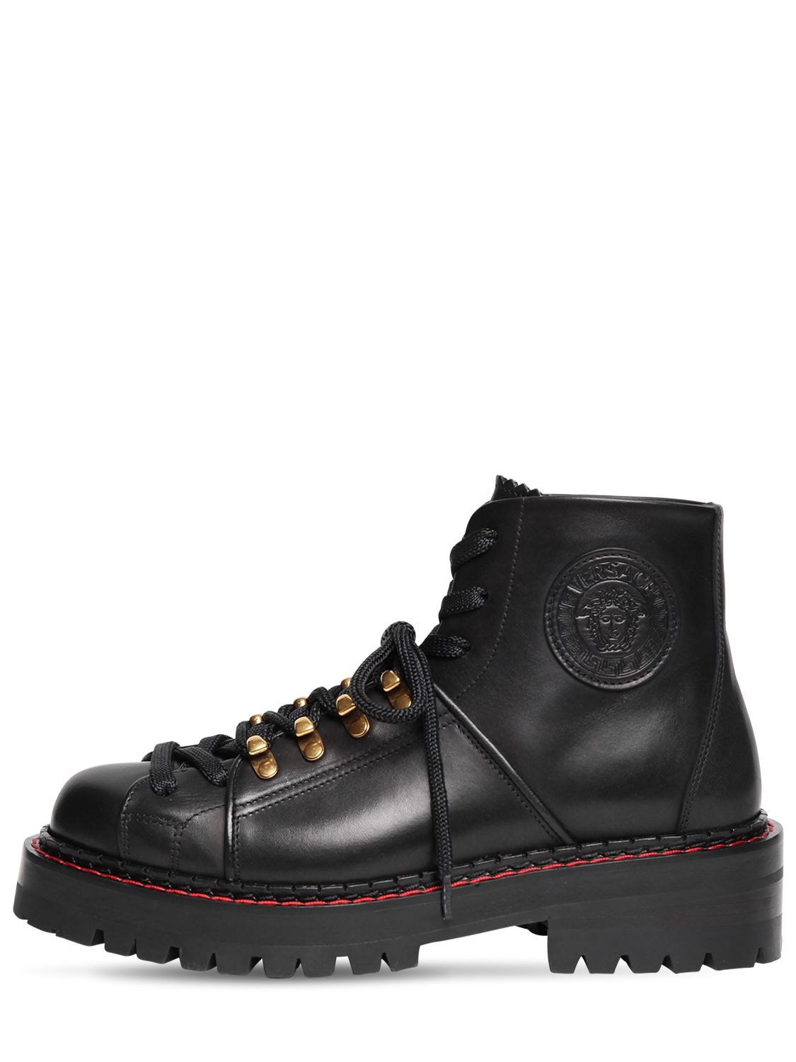 Versace 40mm Leather Hiking Boots In Black