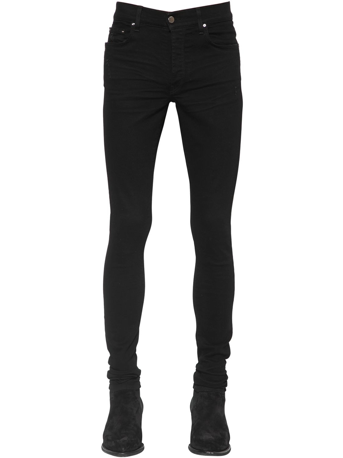 Amiri 15cm Stack Cotton Denim Jeans In Black | ModeSens