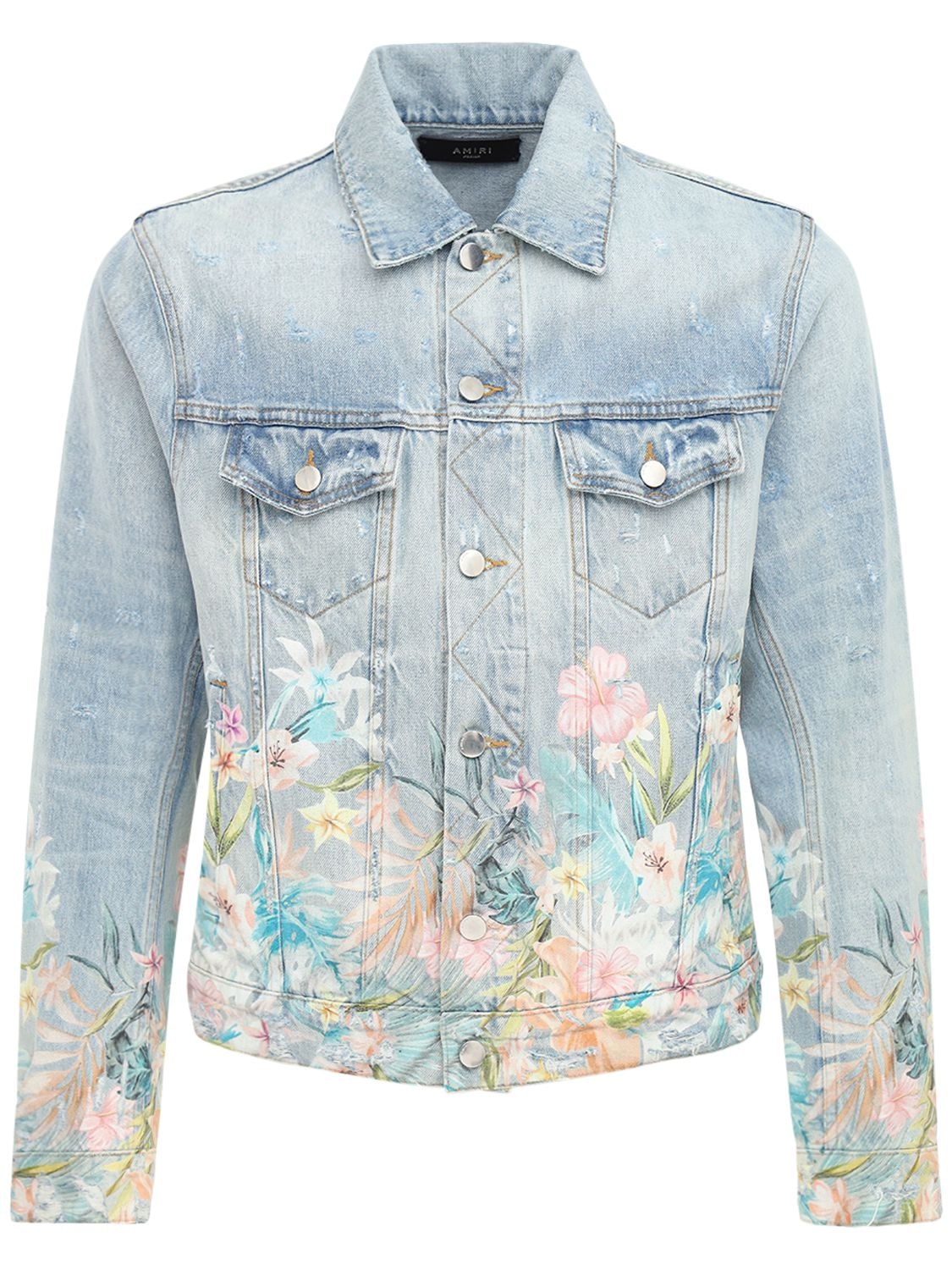 Amiri - Floral printed cotton denim jacket - | Luisaviaroma