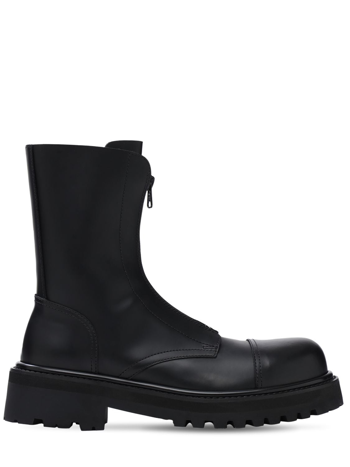 VETEMENTS ZIP-UP POLICE LEATHER ANKLE BOOTS,72IWVA003-QKXBQ0S1