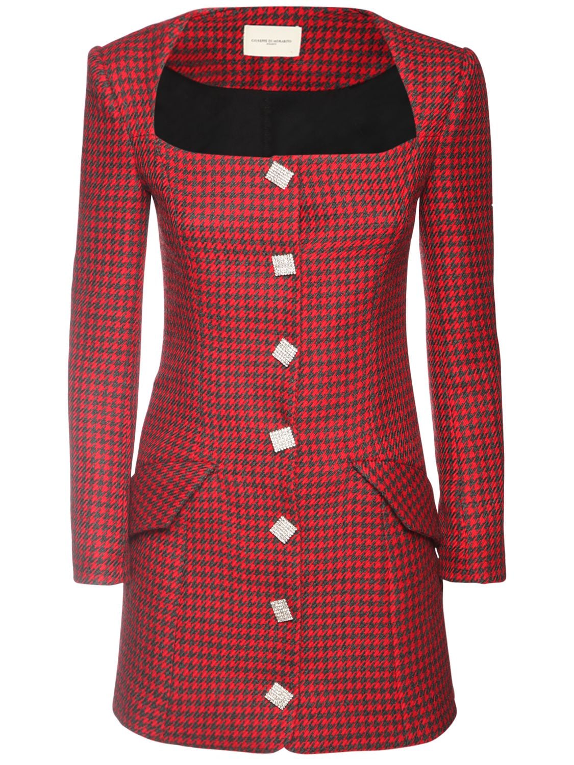 GIUSEPPE DI MORABITO WOOL BLEND HOUNDSTOOTH JACKET DRESS,72IWW4001-UKVELUJMQUNLIDA00