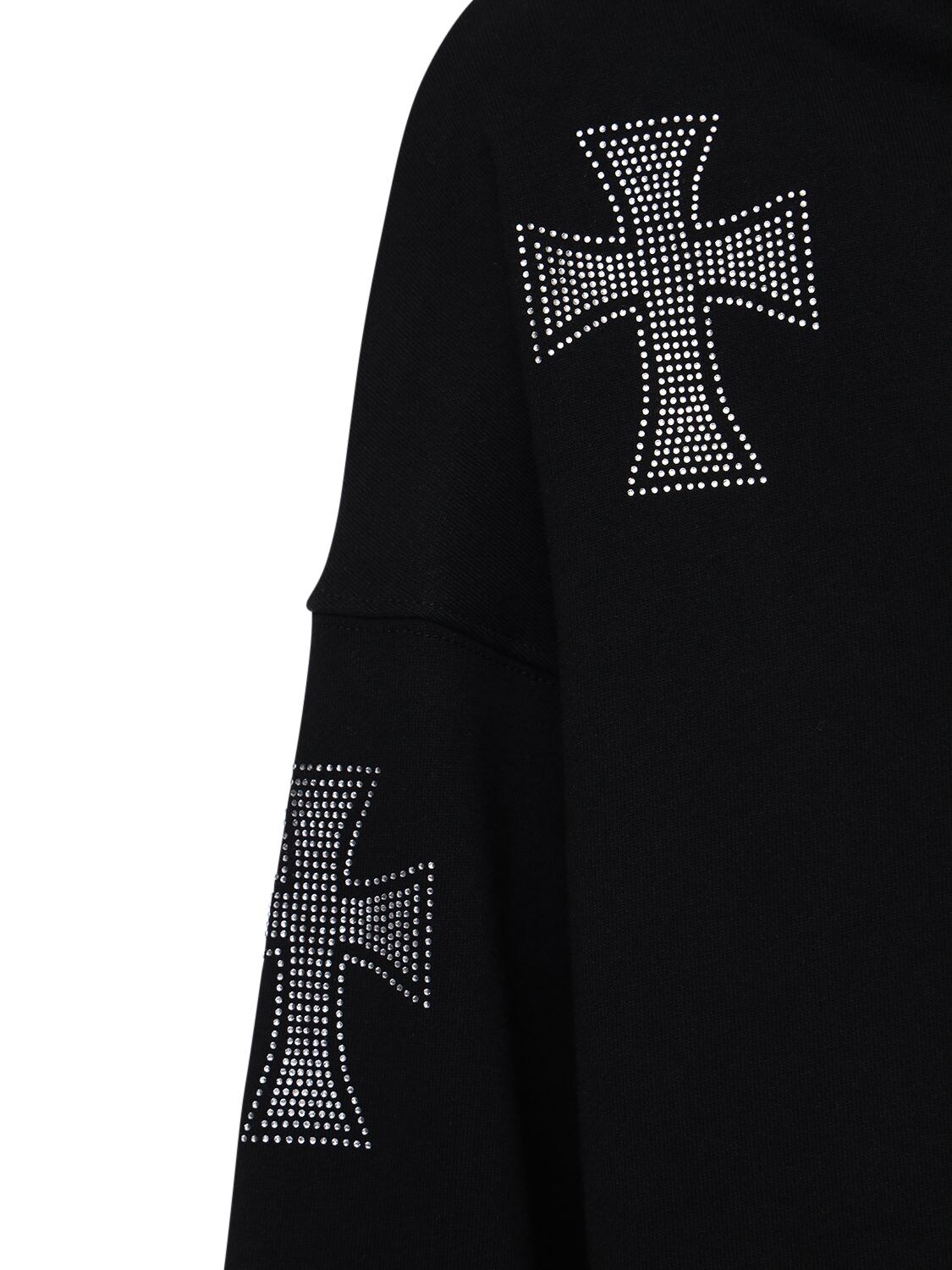 Unknown Black Rhinestone Cross Cotton Hoodie | ModeSens