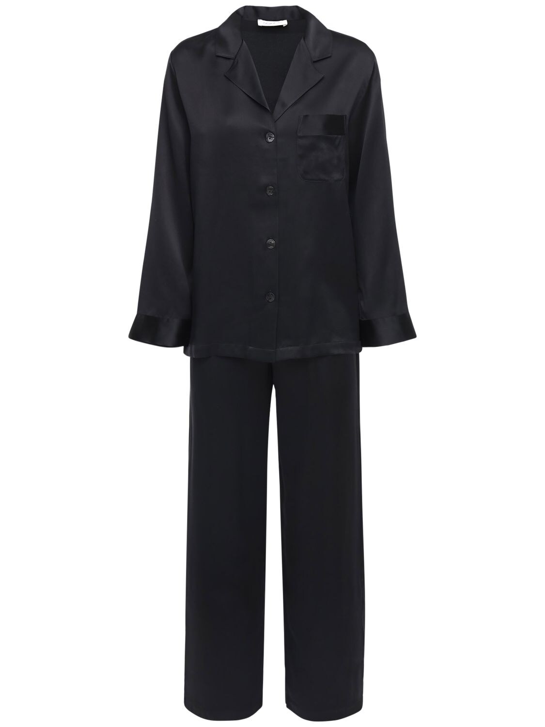 Luna Di Seta Silk Satin Pajama Set In Black